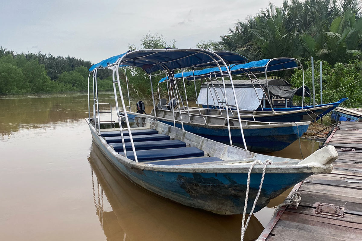 Motorized boats docked at Bukit Belimbing Firefly Park, used for fireflies watching tour along the Selangor River in Kuala Selangor.