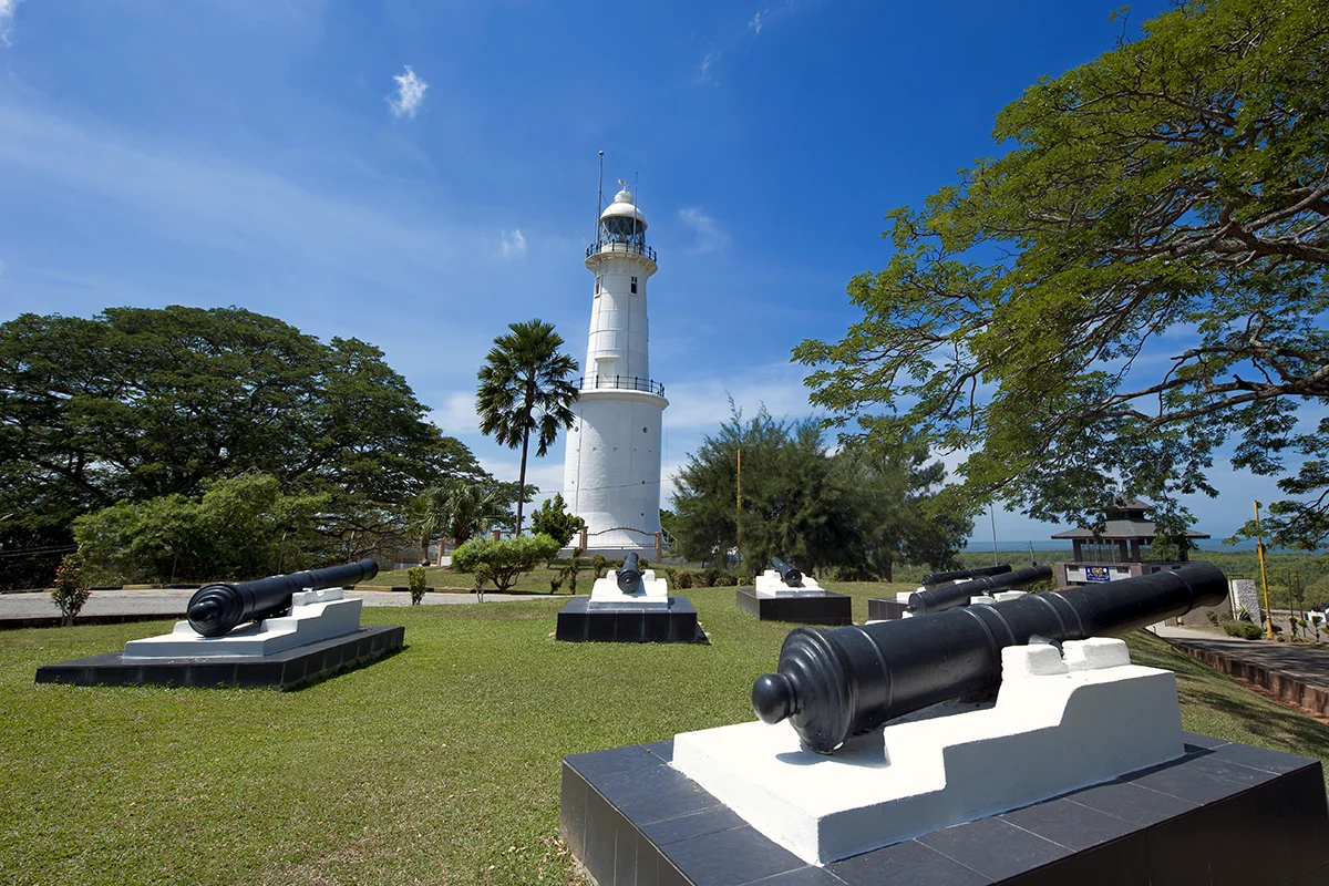 Bukit Melawati Kuala Selangor lighthouse and colonial cannons on hilltop