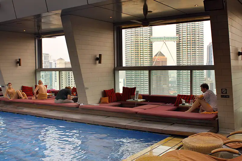 SkyBar at Traders Hotel Kuala Lumpur with rooftop pool and Petronas Twin Towers view